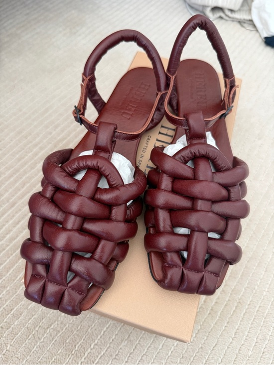 Hereu Shoes - Hereu Cabersa Woven Leather Slingback Sandals in Oxblood Brown